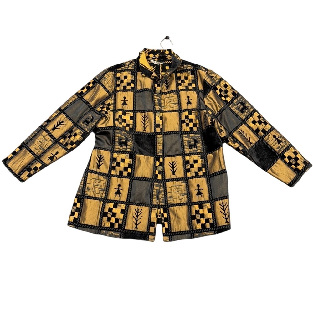 Moray California Jacket Womens XL Gold Black Chenille Patchwork Vintage 90s USA